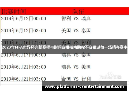 2023年FIFA世界杯完整赛程与时间安排指南助你不容错过每一场精彩赛事 2023年FIFA世界杯完整赛程与时间安排指南助你不容错过每一场精彩赛事